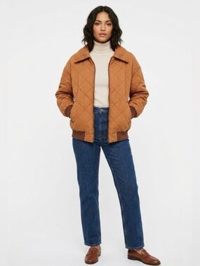 Coco & Shay Quilted Cotton Bomber Jacket - Caramel/Rust - Size Small